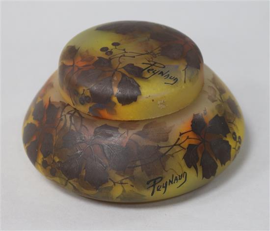 An Art Nouveau glass powder pot, signed Peynaud